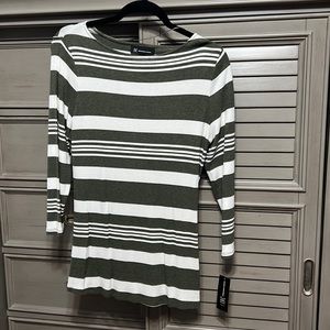 INC- green and white striped long sleeve shirt